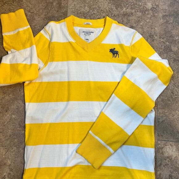 ABERCROMBIE AND FITCH yellow white stripe long sleeve men's size XXL - Picture 1 of 7
